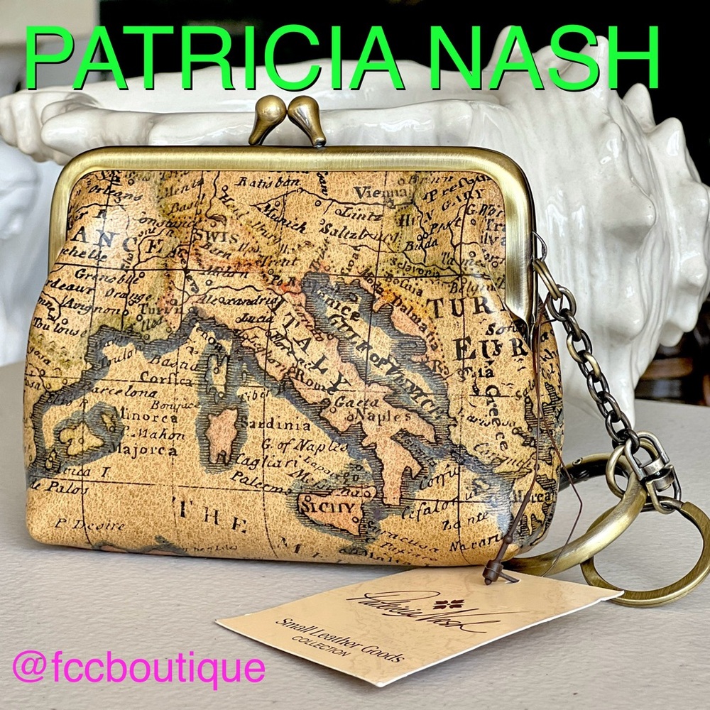 PATRICIA NASH European Map Print Large Borse wallet w/ key chain rings